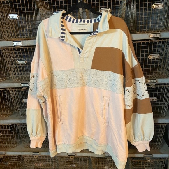 Free People American dream Pink and Brown Patchwork Sweatshirt 2742